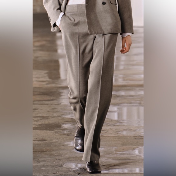 ZARA WOMAN XS ZW COLLECTION STRAIGHT-FIT WOOL TROUSERS Pants GREY New - Picture 3 of 11